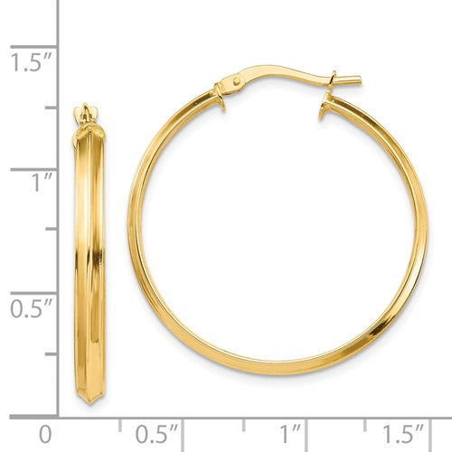 14k yellow gold round knife edge hoop earrings 31mm x 3mm