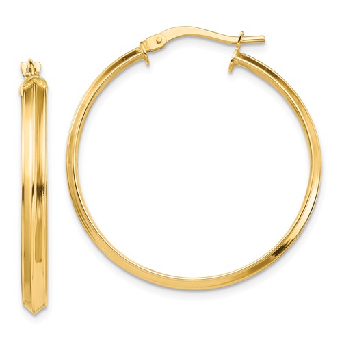 14k yellow gold round knife edge hoop earrings 31mm x 3mm