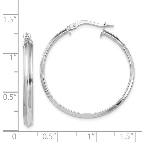 14k white gold round knife edge hoop earrings 31mm x 3mm