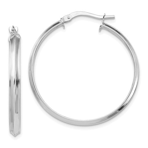 14k white gold round knife edge hoop earrings 31mm x 3mm