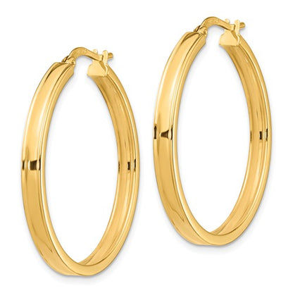 14k yellow gold round square tube hoop earrings 30mm x 3mm