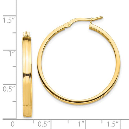 14k yellow gold round square tube hoop earrings 30mm x 3mm