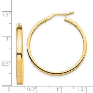 14k Yellow Gold Round Square Tube Hoop Earrings 30mm x 3mm