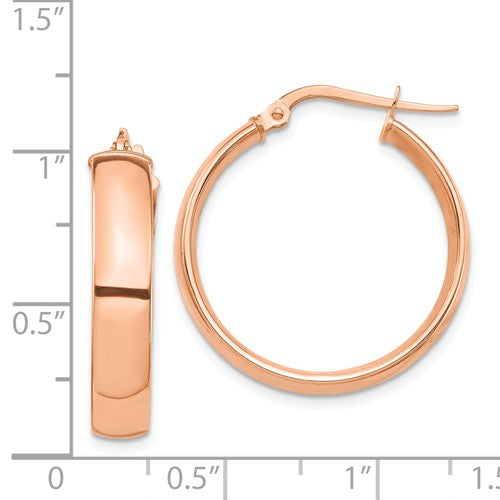 14k rose gold round square tube hoop earrings 24mm x 5mm