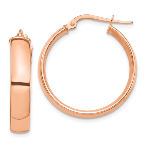 14k rose gold round square tube hoop earrings 24mm x 5mm