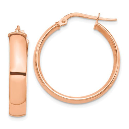 14k rose gold round square tube hoop earrings 24mm x 5mm