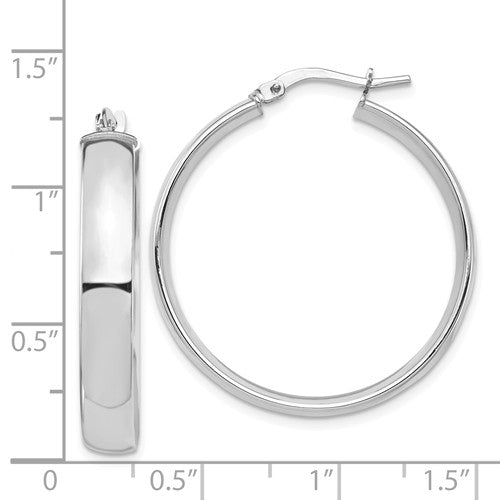 14k white gold round square tube hoop earrings 29mm x 5mm