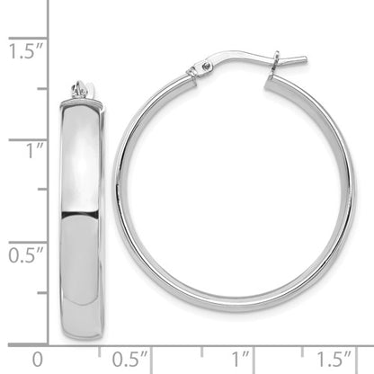 14k white gold round square tube hoop earrings 29mm x 5mm