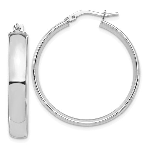 14k white gold round square tube hoop earrings 29mm x 5mm