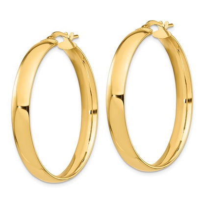 14k yellow gold round square tube hoop earrings 36mm x 5mm