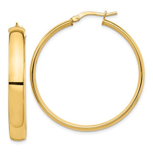 14k Yellow Gold Round Square Tube Hoop Earrings 36mm x 5mm
