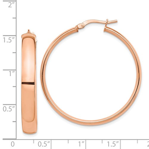 14k Rose Gold Round Square Tube Hoop Earrings 36mm x 5mm