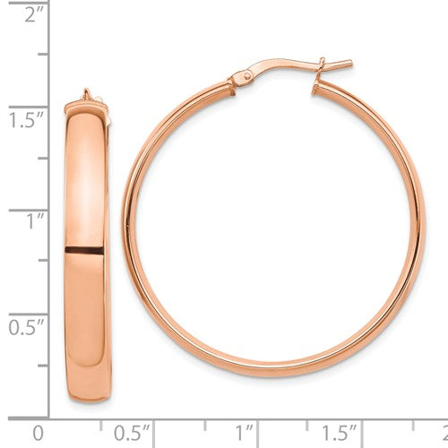 14k rose gold round square tube hoop earrings 36mm x 5mm