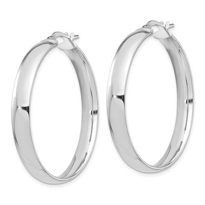 14k white gold round square tube hoop earrings 36mm x 5mm