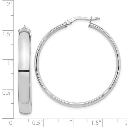 14k white gold round square tube hoop earrings 36mm x 5mm