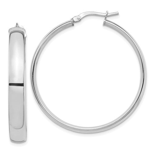 14k white gold round square tube hoop earrings 36mm x 5mm