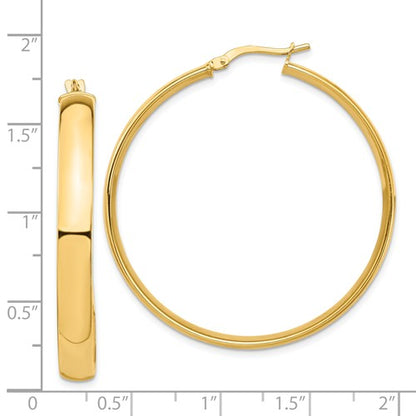 14k yellow gold round square tube hoop earrings 40mm x 5mm