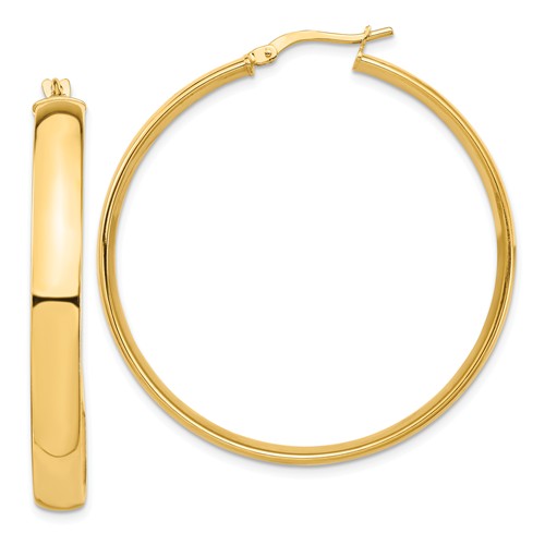 14k yellow gold round square tube hoop earrings 40mm x 5mm