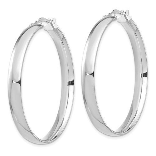 14k white gold round square tube hoop earrings 40mm x 5mm