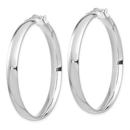 14k white gold round square tube hoop earrings 40mm x 5mm