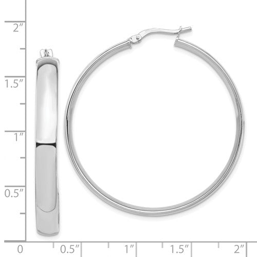 14k white gold round square tube hoop earrings 40mm x 5mm