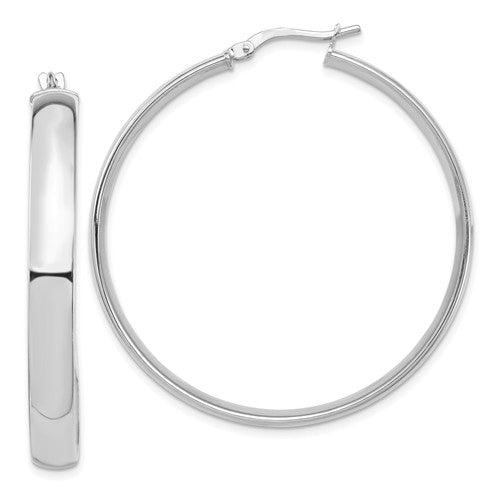 14k white gold round square tube hoop earrings 40mm x 5mm