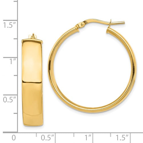 14k yellow gold round square tube hoop earrings 30mm x 7mm