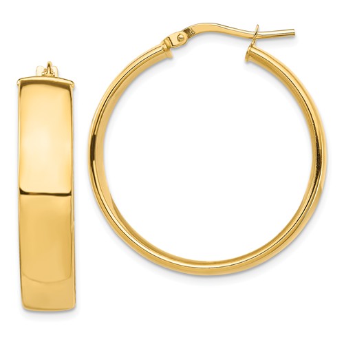 14k Yellow Gold Round Square Tube Hoop Earrings 30mm x 7mm