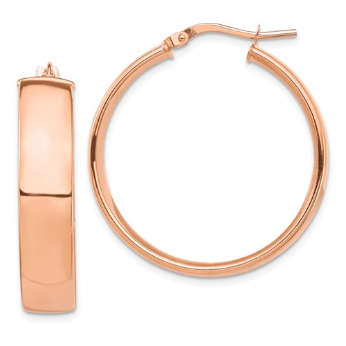 14k rose gold round square tube hoop earrings 30mm x 7mm