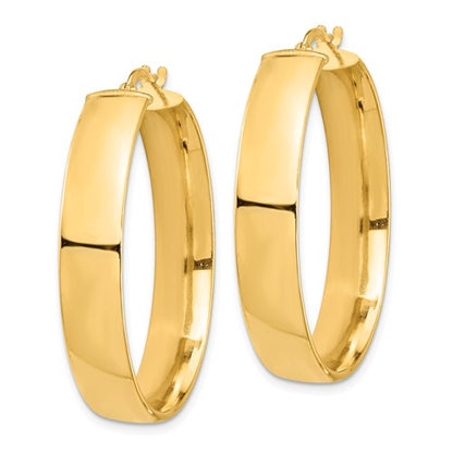 14k yellow gold round square tube hoop earrings 35mm x 7mm