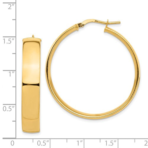 14k yellow gold round square tube hoop earrings 35mm x 7mm