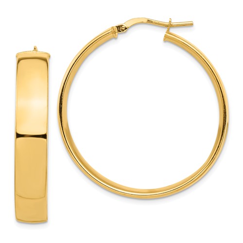 14k yellow gold round square tube hoop earrings 35mm x 7mm