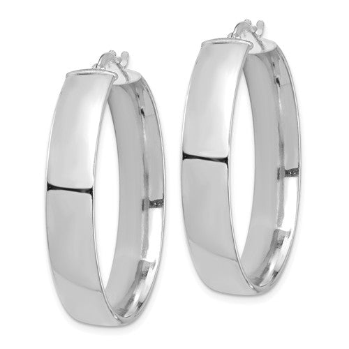 14k white gold round square tube hoop earrings 35mm x 7mm