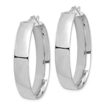 14k white gold round square tube hoop earrings 35mm x 7mm