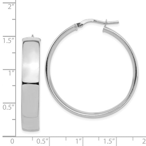 14k white gold round square tube hoop earrings 35mm x 7mm