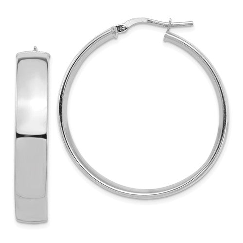 14k white gold round square tube hoop earrings 35mm x 7mm