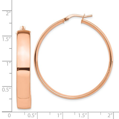 14k rose gold round square tube hoop earrings 39mm x 7mm
