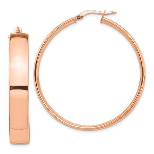 14k rose gold round square tube hoop earrings 39mm x 7mm