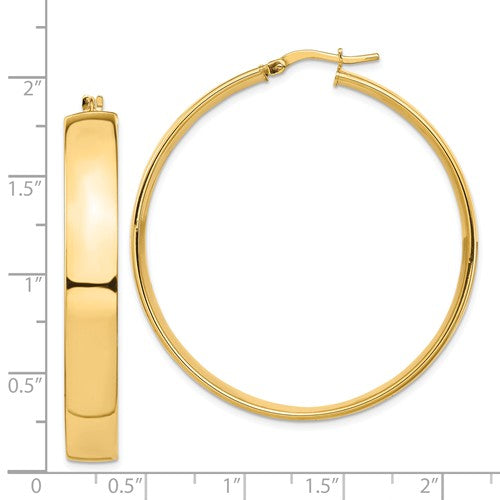 14k yellow gold round square tube hoop earrings 44mm x 7mm