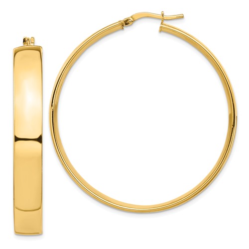 14k yellow gold round square tube hoop earrings 44mm x 7mm
