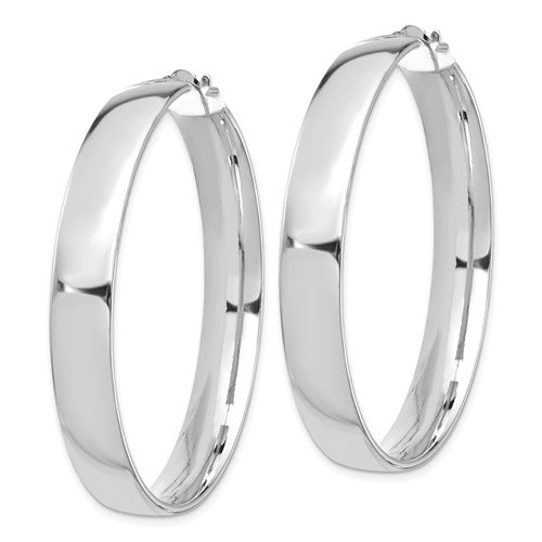 14k white gold round square tube hoop earrings 44mm x 7mm