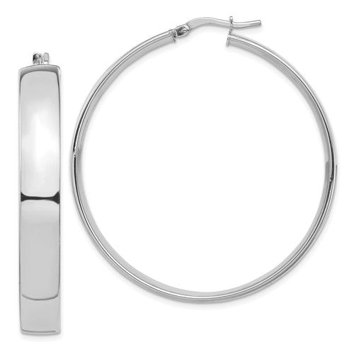 14k white gold round square tube hoop earrings 44mm x 7mm