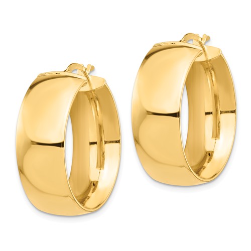 14k yellow gold round square tube hoop earrings 25mm x 10mm