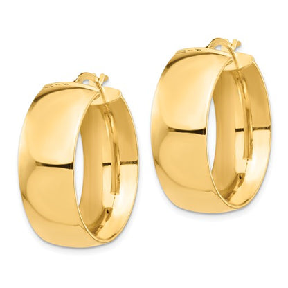 14k yellow gold round square tube hoop earrings 25mm x 10mm