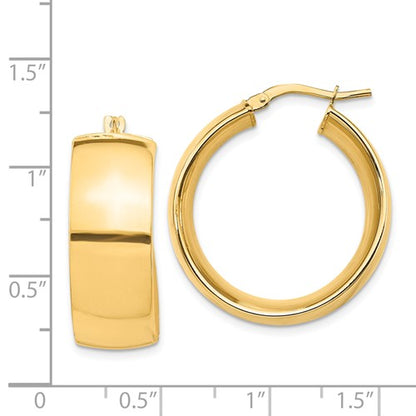14k yellow gold round square tube hoop earrings 25mm x 10mm