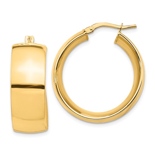 14k yellow gold round square tube hoop earrings 25mm x 10mm