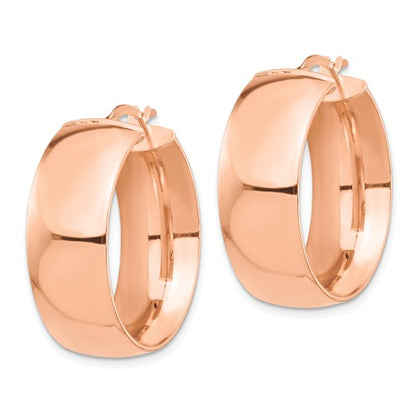 14k rose gold round square tube hoop earrings 25mm x 10mm