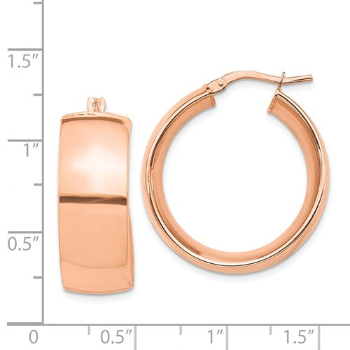 14k rose gold round square tube hoop earrings 25mm x 10mm