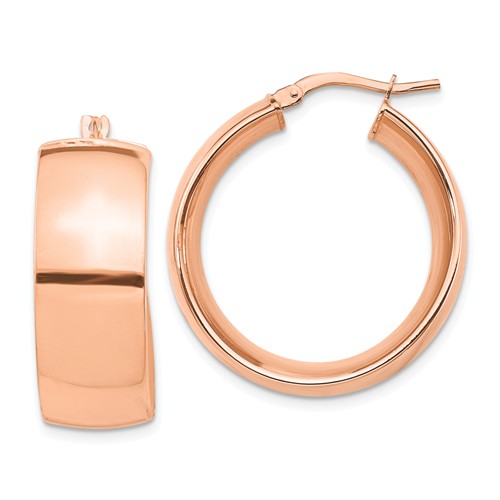14k rose gold round square tube hoop earrings 25mm x 10mm