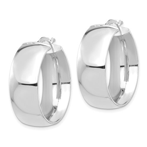 14k white gold round square tube hoop earrings 25mm x 10mm